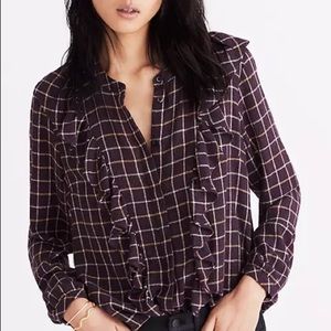Madewell Plaid Ruffle-Front Top